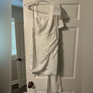 One shoulder pearl dress